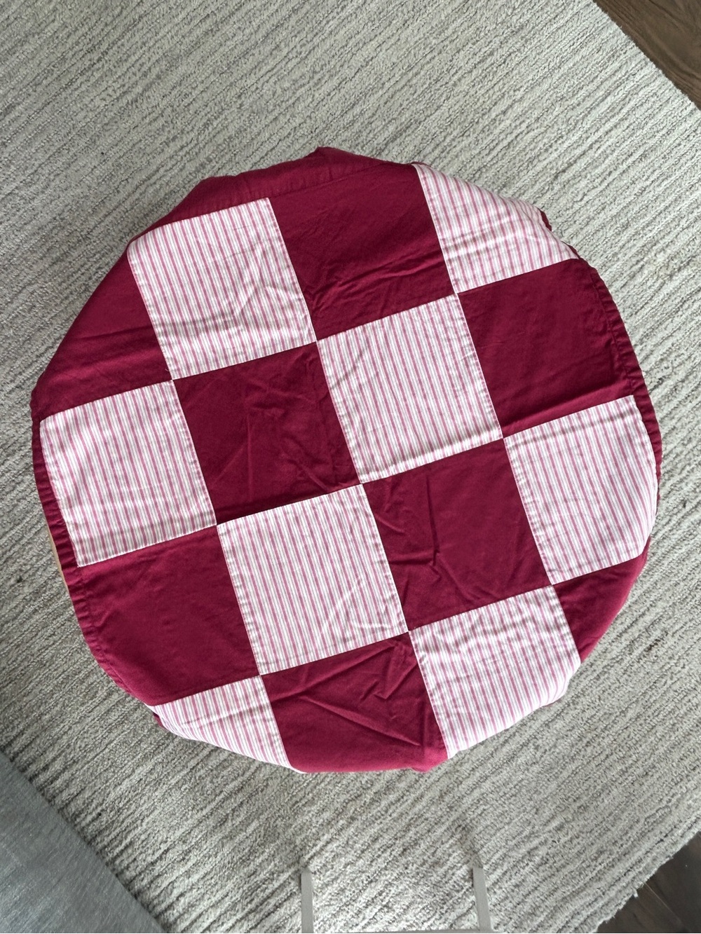 Made in Spain Cotton Checkered Patchwork Lap Quilt Baby Quilt - Burgundy / White